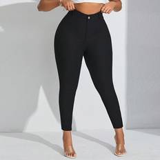 Polyamide Jeans Shein Plus Size Solid Basic Style Pants - Casual
