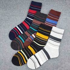 Fabric - Men Socks Shein 5pairs/Set Men's Striped Casual/Dress Mid-Calf Socks, Business Socks