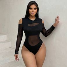 Clothing Shein Women's Mesh Splice Cold Shoulder Bodysuit