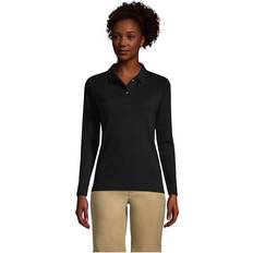 Clothing Lands' End Lands' End School Uniform Women's Long Sleeve Feminine Fit Interlock Polo Shirt Black