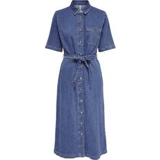 Only Midi Denim Dress With Belt - Medium Blue Denim