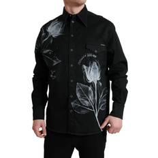 Dolce & Gabbana Man Dresses Dolce & Gabbana Black Floral Cotton Collared Dress Shirt IT40