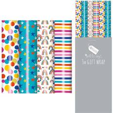Birthday Gift Wrapping Paper 4 Rolls 3M Dots Stars Rainbow Stripe