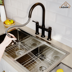 Black Kitchen Faucets Casainc Double Handle Bridge Kitchen 3-Function Black