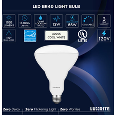 Light Bulbs Luxrite 85-Watt Equivalent BR40 LED Light Bulb 4000K Cool White 1100 Lumens 13-Watt Dimmable Damp Rated UL Listed E26 6-Pack