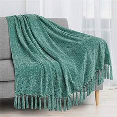 Turquoise Blankets PAVILIA PAVILIA Chenille Tassel Fringe Blankets Turquoise (152.4x)