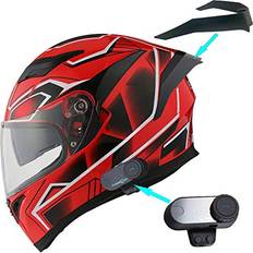 Motorcycle Equipment 1Storm 1Storm Motorcycle Full Face Dual Visor Helmet Spoiler Motorcycle Bluetooth Headset: HJK316 Mechanic Red