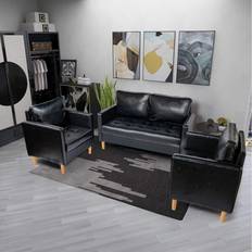 Ydf Black Leather Sectional Set Love Seats Sofa