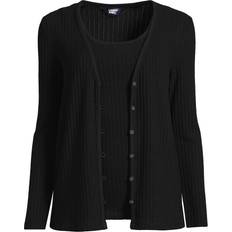 Lands' End Women Cardigans Lands' End Women's Wide Rib Cardigan Tank Set Black