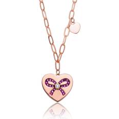 Children Charms & Pendants Kids/Young Teens 18k Rose Gold Plated Bow Tie on Heart Shaped Pendant