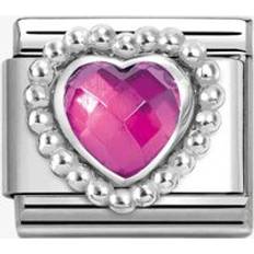 Stainless Steel Charms & Pendants Nomination CLASSIC Fuschia Faceted Heart Charm 330605/030 Pink