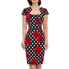 Grace Karin Retro Style Red Floral Polka Dot Wiggle Dress for Women CL7597 XXX-Large, C-11