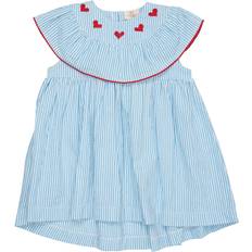 Bestickt Kleider Copenhagen Colors Seersucker Heart Dress - Sky Blue/Cream Stripe/Berry