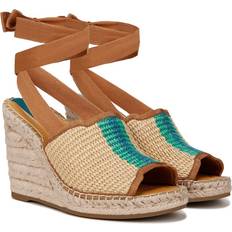 Synthetic Leather Espadrilles Franco Sarto Shoes Sierra Espadrille Wedge Sandal Green/natural Beige Raffia 6.0 Open Toe Green/natural Beige Raffia 6.0