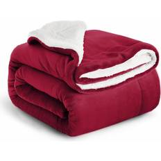 99rooms Sherpa Fleece Blanket Bed Throws 200 x 240 cm Blankets Red (152.4x)