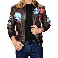 Lp-Facon Mens Bomber Leather Jacket - Brown