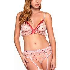 Pink Lingerie Sets iCollection Women's Heart Mesh Bra Set, Pink