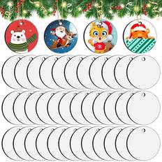 Tlily 35 Pieces Sublimation Ornament Blanks, Round Blank Sublimation Ornaments Sublimation for DIY Handmade