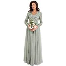 Maya Deluxe Women's Long Sleeve V-Neck Wedding Guest Dress - Mint