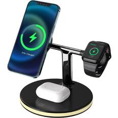 Black 3 In 1 Wireless Charger 15W Qi Fast Charging Stand Dock For Airpods Pro iWatch Samsung iPhone 13 12 XS XR X 8 Apple