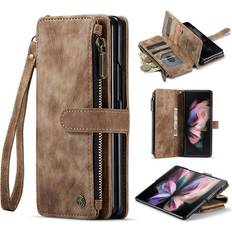 CaseMe Galaxy Z Fold 4 Plånboksfodral Zipper Stativ Brun