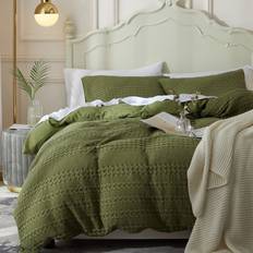 Ivellow Ivellow Waffle Weave Set 100 Cotton Duvet Cover Green