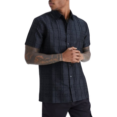 boohooMAN Men's Short Sleeve Textured Tonal Flannel Shirt - Black