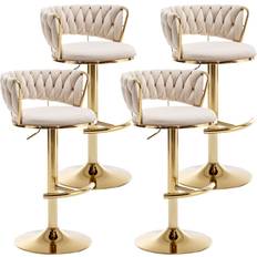 Riknuxi Kitchen Island Beige/Gold Bar Stool 99.1cm 4pcs