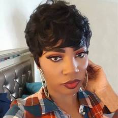 OYM HAIR Short Wigs for Black Women Short Slight Layered Wavy Wigs Pixie