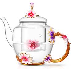 Crystal Glass Teapots Tech 35OZ Enamel Flower Teapot