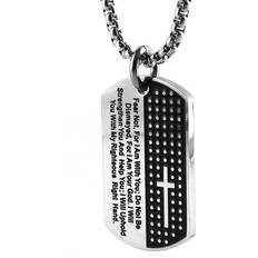 HZMAN Isaiah 41:10 Cross Verse Tag Necklace - Silver