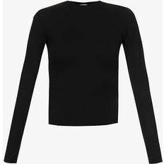 Clothing Adanola Womens Black Fitted Long-sleeved Stretch-cotton T-shirt