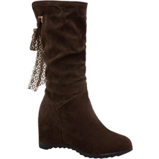 Entyinea Mid Calf Pointed Toe Cowgirl Boot - Brown