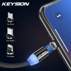 KEYSION magnetisk kabel 1M micro USB type-c Apple Lightning telefonkabel LED lading nylon ledning ledning