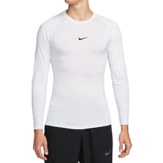 NIKE Overdele NIKE Men's Pro Dri Fit Tight Long Sleeve Fitness Top - White/Black