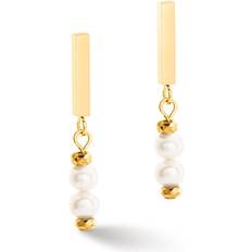 Stainless Steel Earrings Coeur de Lion Freshwater Pearl Bar Drop Earrings, Gold/White