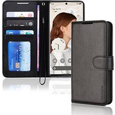 TechGear Black Pixel 7 pro Wallet Case, Flip Protective Cover with Card Holder, Stand and Wrist Strap PU Leather with Magnetic Closure For Google Pixel 7 pro