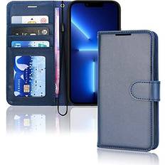 Apple iPhone 13 Pro Max Wallet Cases TechGear Blue iPhone 13 Pro Max Leather Wallet Case, Flip Protective Case Cover with Wallet Card Holder, Stand and Wrist Strap PU Leather with Magnetic Closure