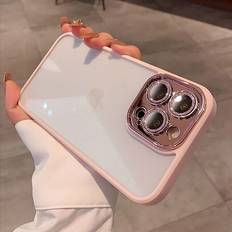 DIAO For iPhone 12Pro Max, Pink Transparent Case For iPhone 14 13 12 11 Pro Max Plus Lens Protection Shockproof Bumper Cases Cover