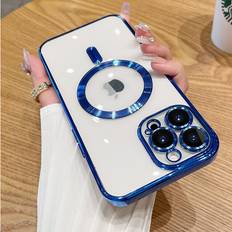 DIAO For iPhone 13Pro Max, Navy Blue Fashion Magnetic Case For Magsafe For iPhone 14 13 12 Pro Max Plus Plating Clear Soft Silicone Wireless Charging Cover