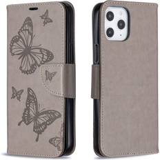 Apple iPhone 12 Pro Max Plånboksfodral OEM Imprint Butterfly Plånboksfodral iPhone 12 Pro Max Grå