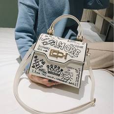 graffiti womens handbag PU leather small flap bag cross bag womens handbag three-dimensional printing Kelly bag Multicoloured