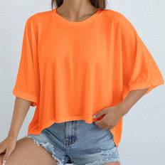 Orange - Women T-shirts Shein Womens Asymmetrical Hem Knitted TShirt