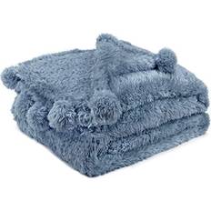 PAVILIA Blue Sherpa Throw Blanket Blankets Blue (152.4x127cm)