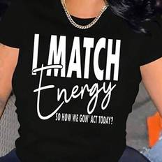 Slit T-shirts Shein Plus Size Slogan Printed Short Sleeve T-Shirt