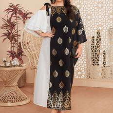 Guld - Långa klänningar Shein Plus Women's Gold Foil Flower Asymmetric Collar Maxi Dress