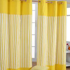 Coton Rideaux Homescapes Thick Yellow Stripe Ready Made Eyelet Curtain Pair, Drop