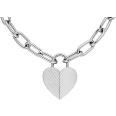 Stainless Steel Necklaces Fossil Necklaces Harlow Linear Texture Heart Stainless Steel Pendan silver Necklaces for ladies unisize