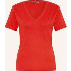 Clothing Tommy Hilfiger Stripe V-Neck Slim T-Shirt FIERCE RED