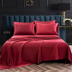 P Pothuiny 6 Pieces Full Satin Bedding Sheets Set Bed Sheet Red